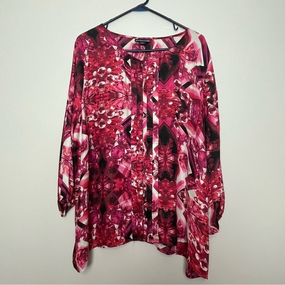 LYS Button-Down Blouse 3X Pink/Red/White/Black – Accordion Front, 3/4 Sleeves - Picture 1 of 12